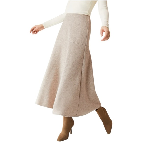 OGL Cashsoft Wool Like Flared Maxi Heather Oatmeal Beige Womens Size M - Picture 4 of 16